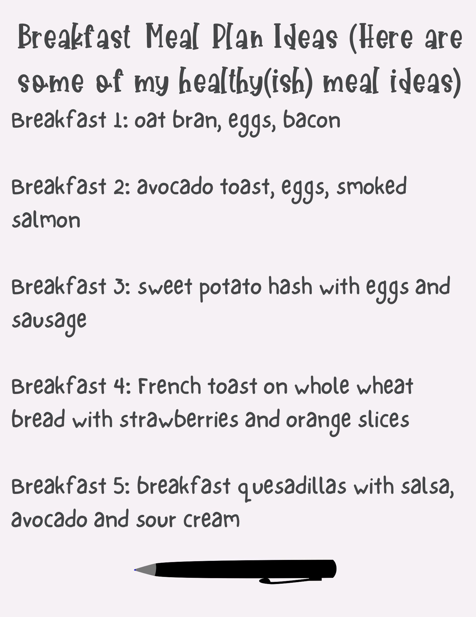 lazy girl breakfast meal plan ideas on light purple paper