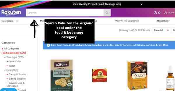 screenshot of rakuten health and beauty page organic groceries 
