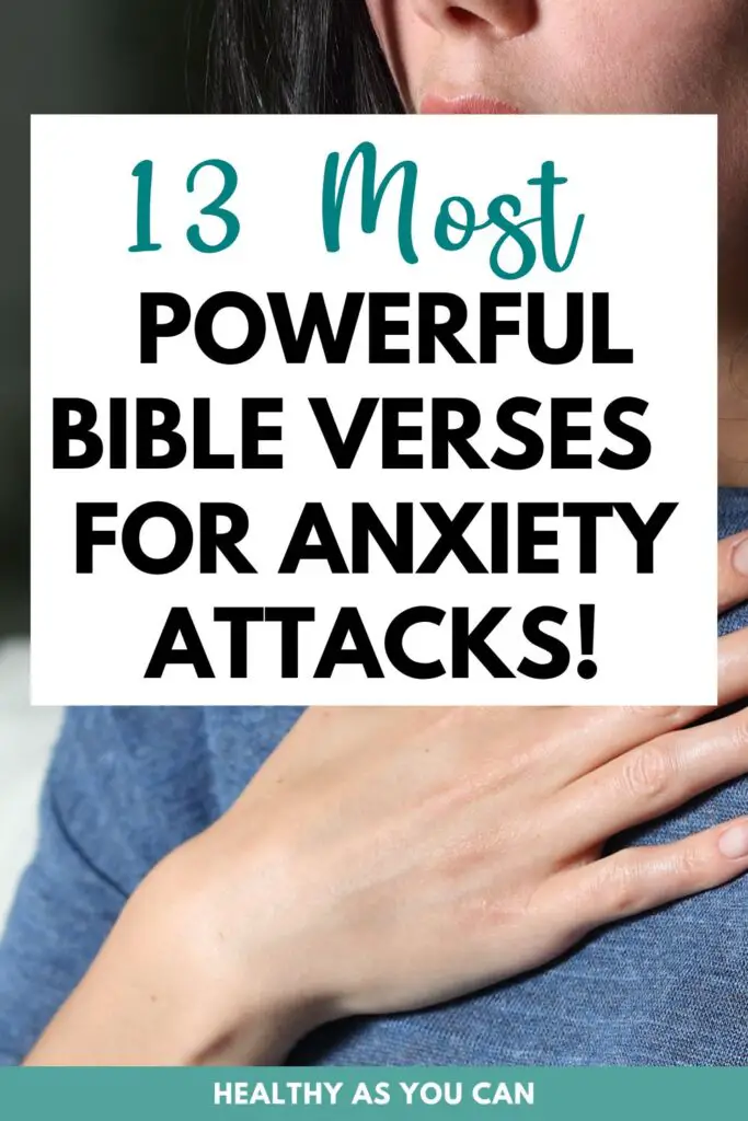 woman in blue with hand on chest Bible verses for anxiety attacks