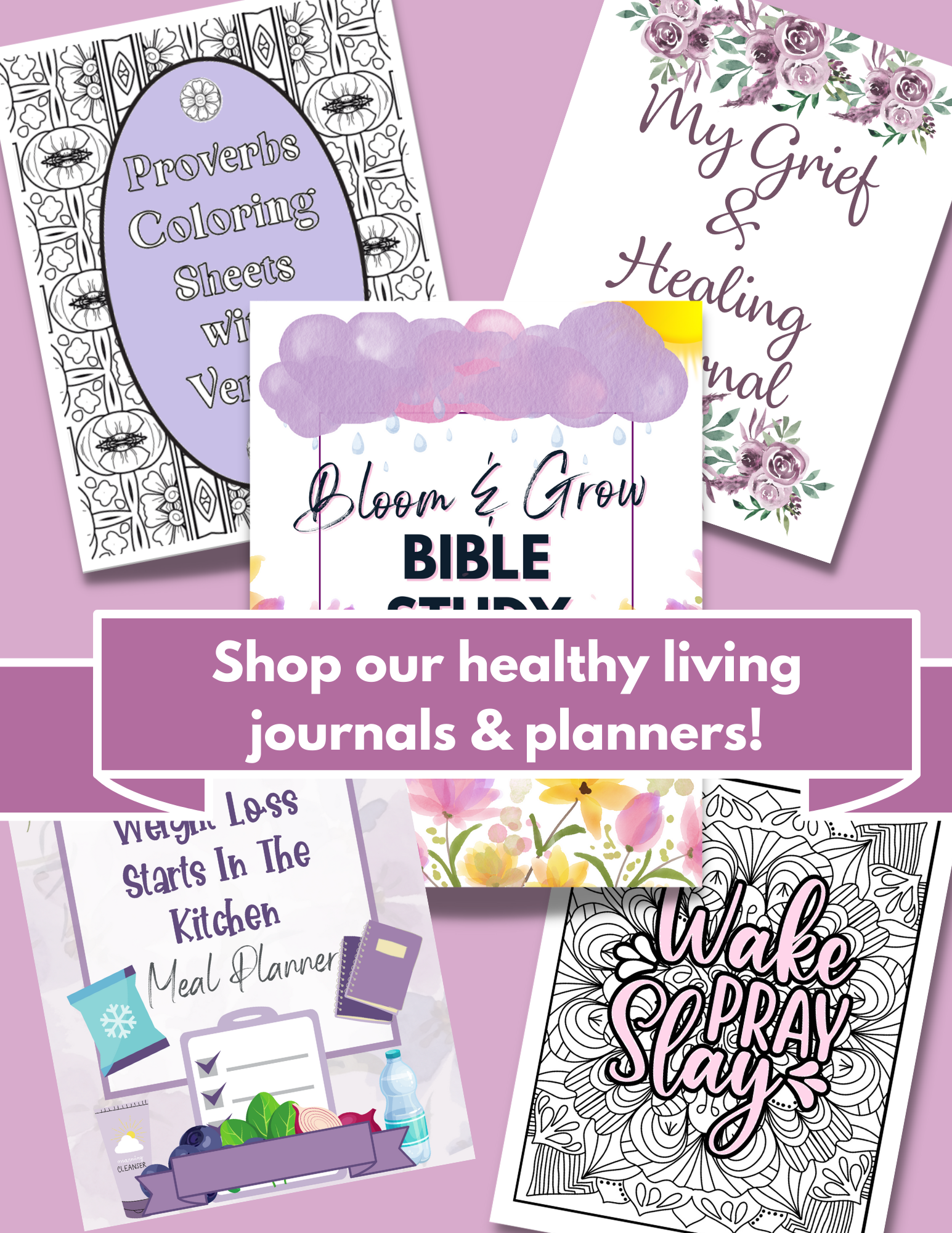 healthy living product mockup; purple and pink