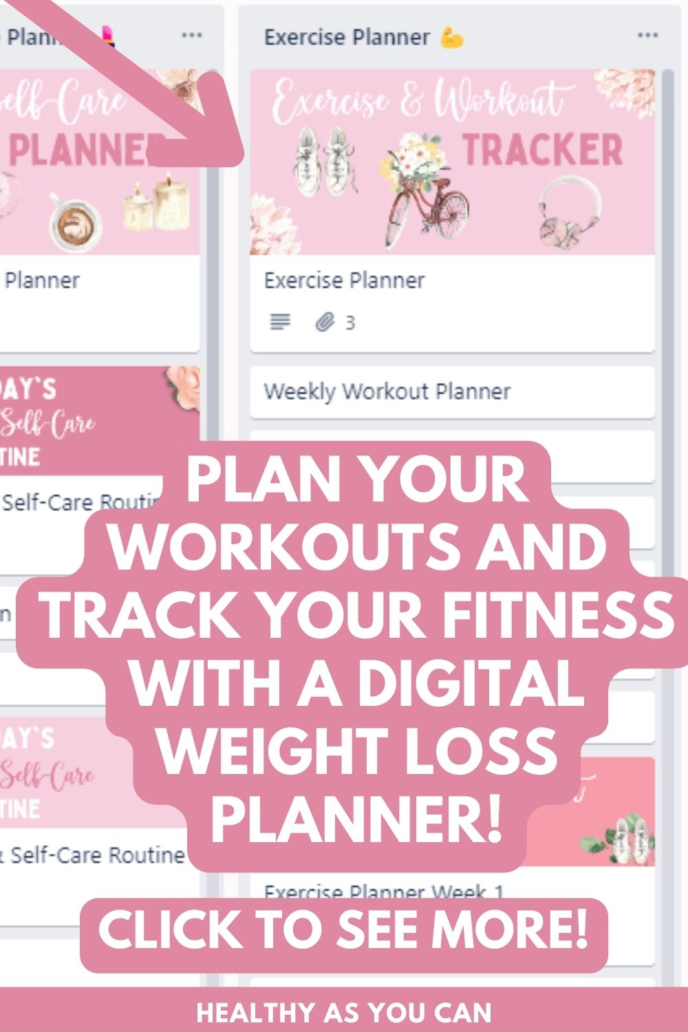 trello fitness journal pink letters fitness planner or weight loss journal 