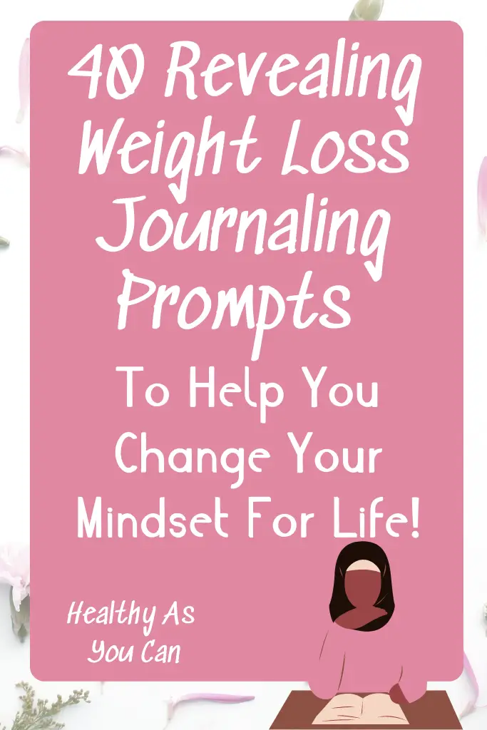 white and green background pink overlay white lettering weight loss journaling prompts 