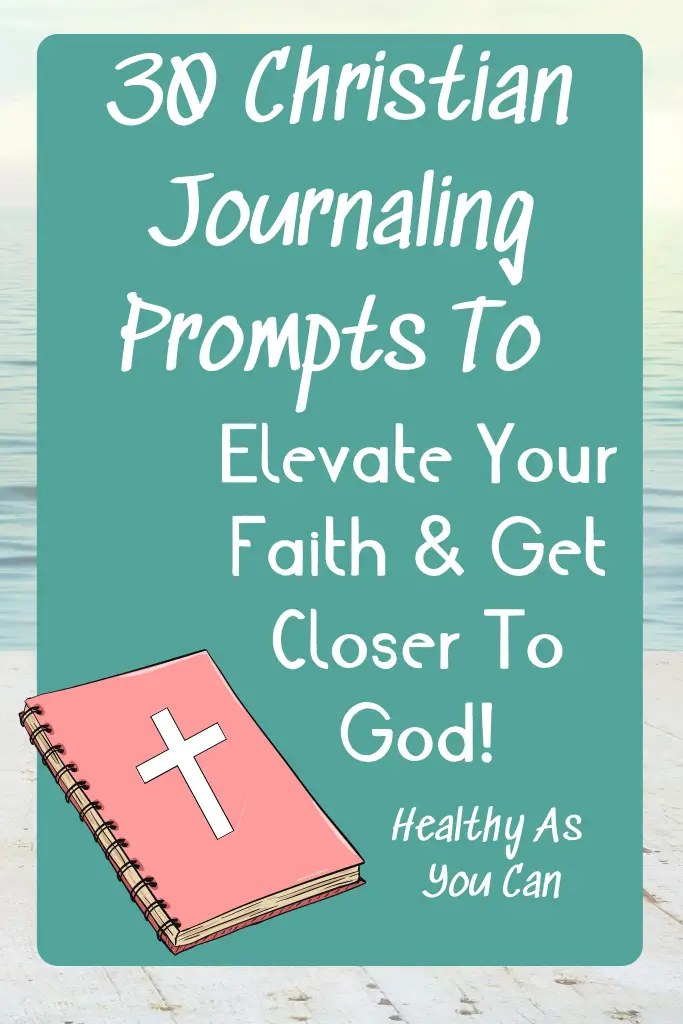 teal rectangle white letters faith journaling prompts pink journal graphic with a cross