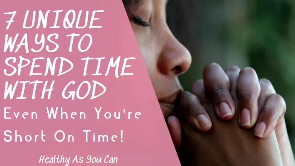 pink overlay white letter woman in background praying spend time with God