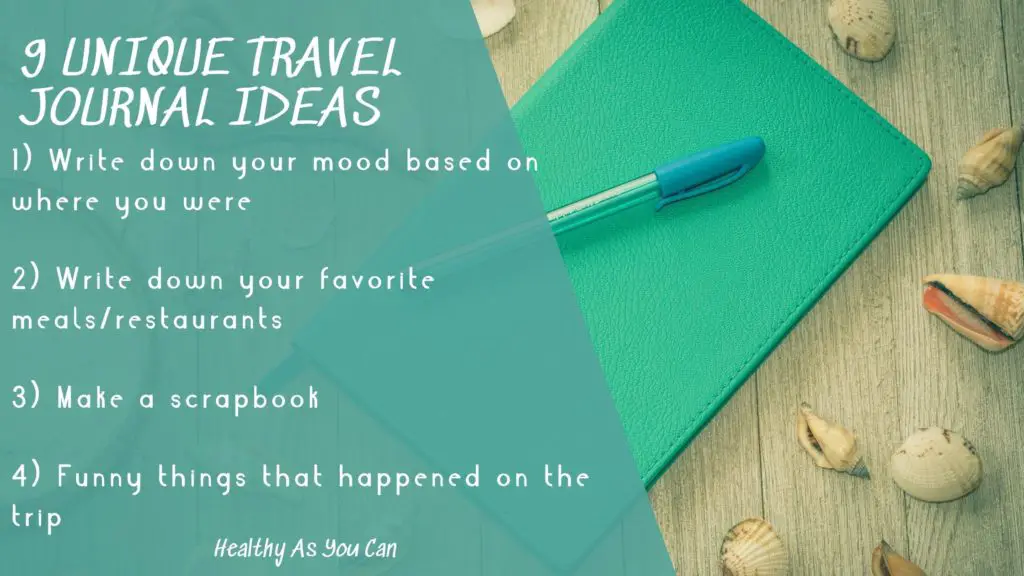 ideas to put in travel planner teal overlay teal journal surrounded by shells 