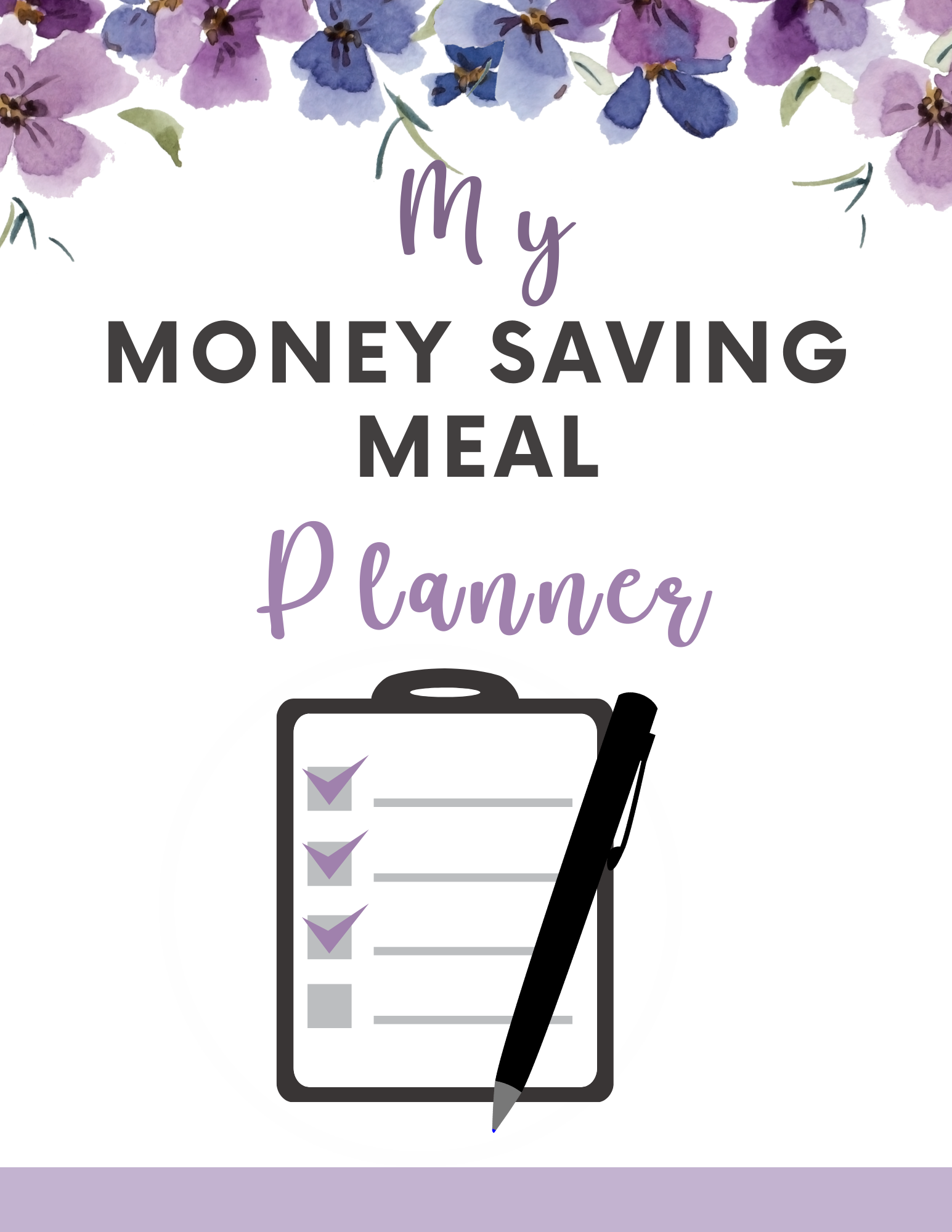 money saving meal planner black white and purple