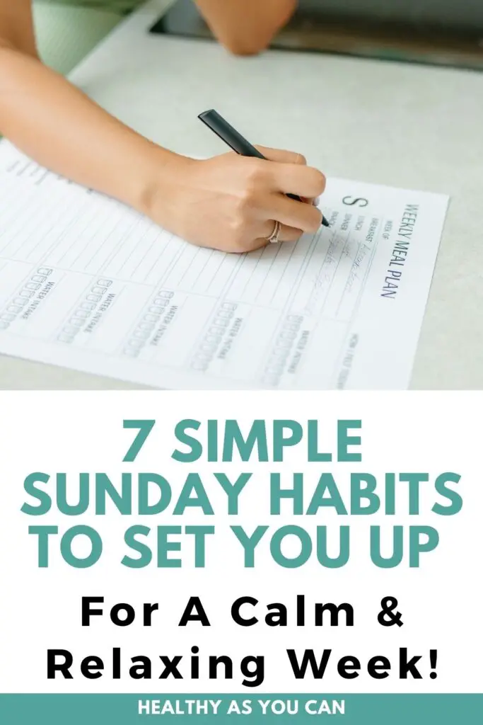 Sunday habits teal letters meal planning on desk