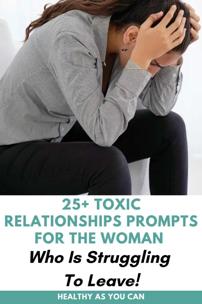 teal writing toxic relationships woman with head in her hands