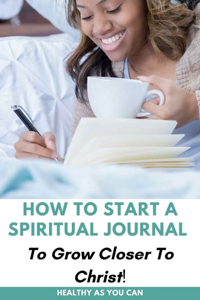 how to start a spiritual journal in teal letters woman in background writing