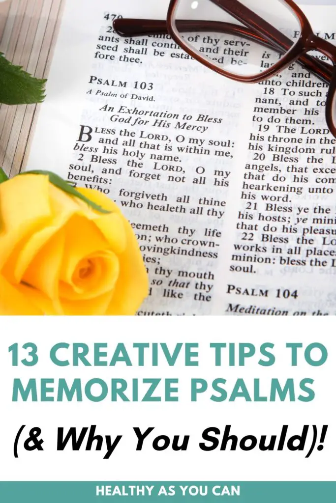 teal letters tips to memorize psalms bible open with yellow flower