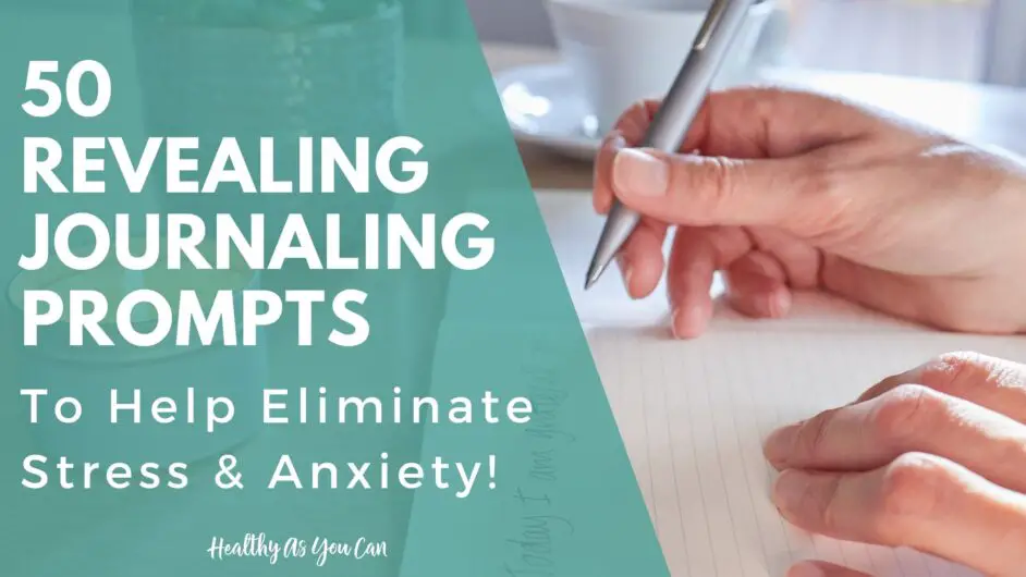 teal overlay white letters journaling prompts to eliminate stress
