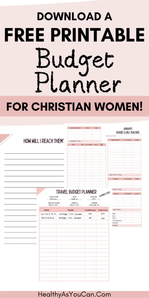 peach , black, and white Christian budget planner page mockup 