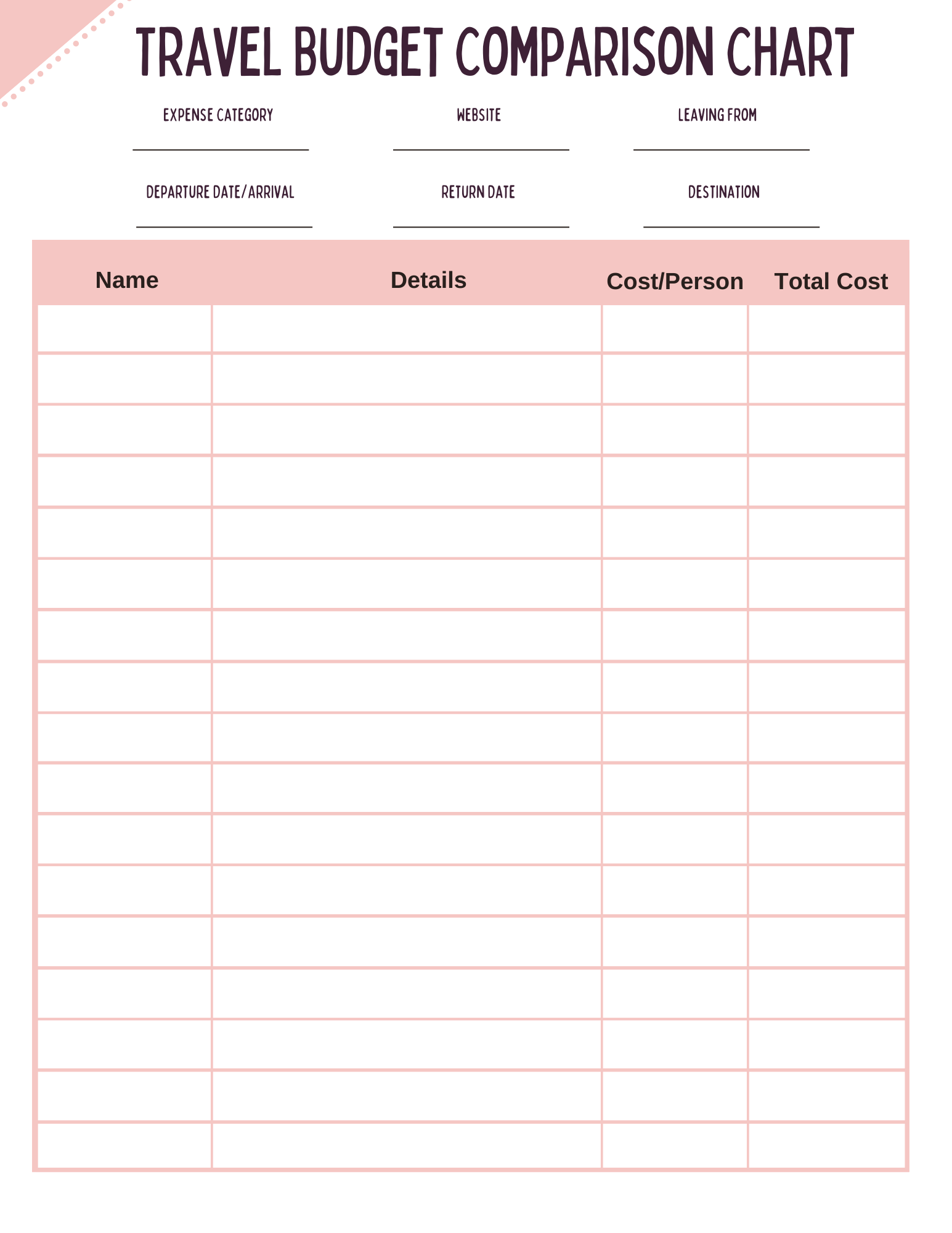 peach budget planner page for travel budget fund 