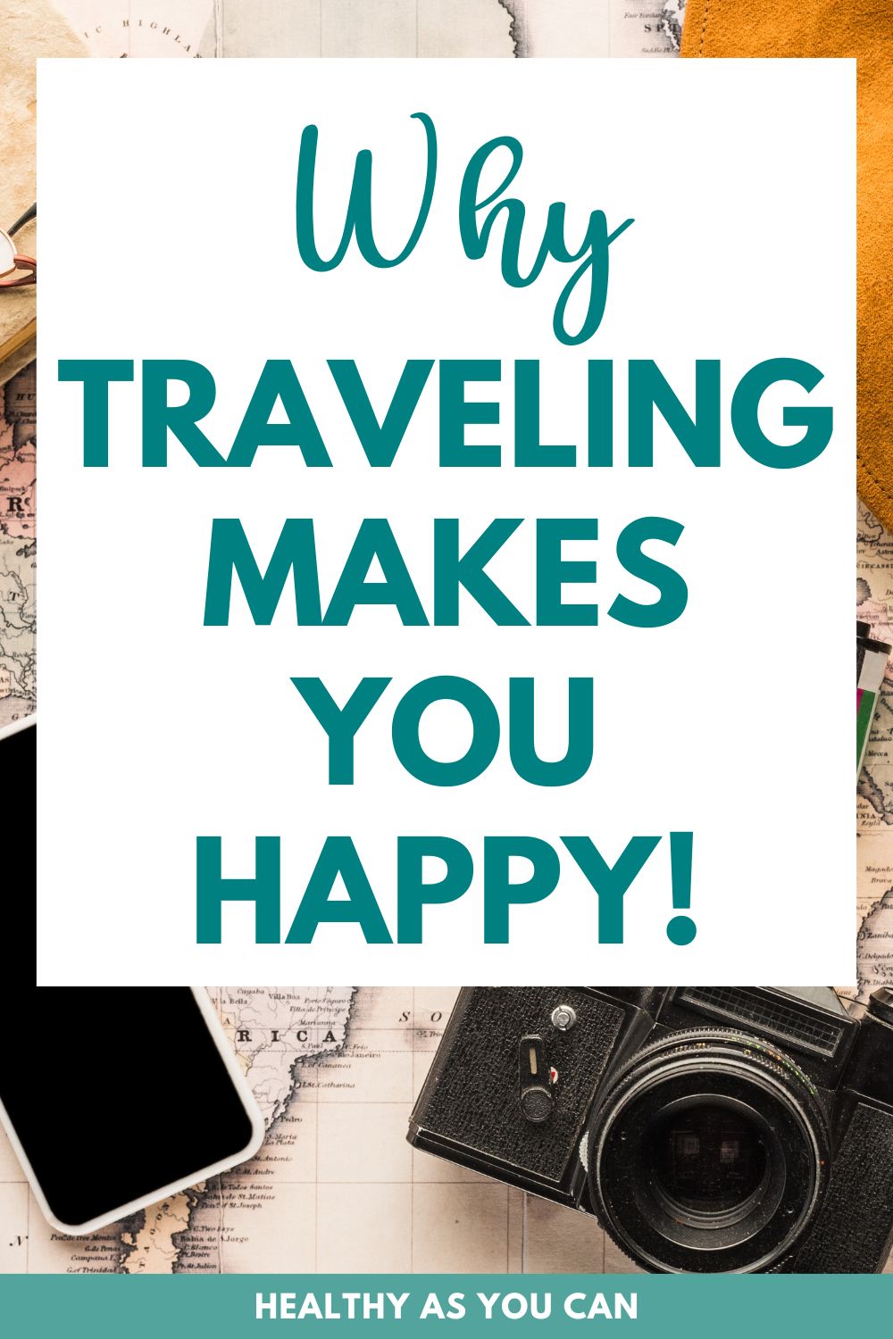 teal letters white square why travel makes you happy