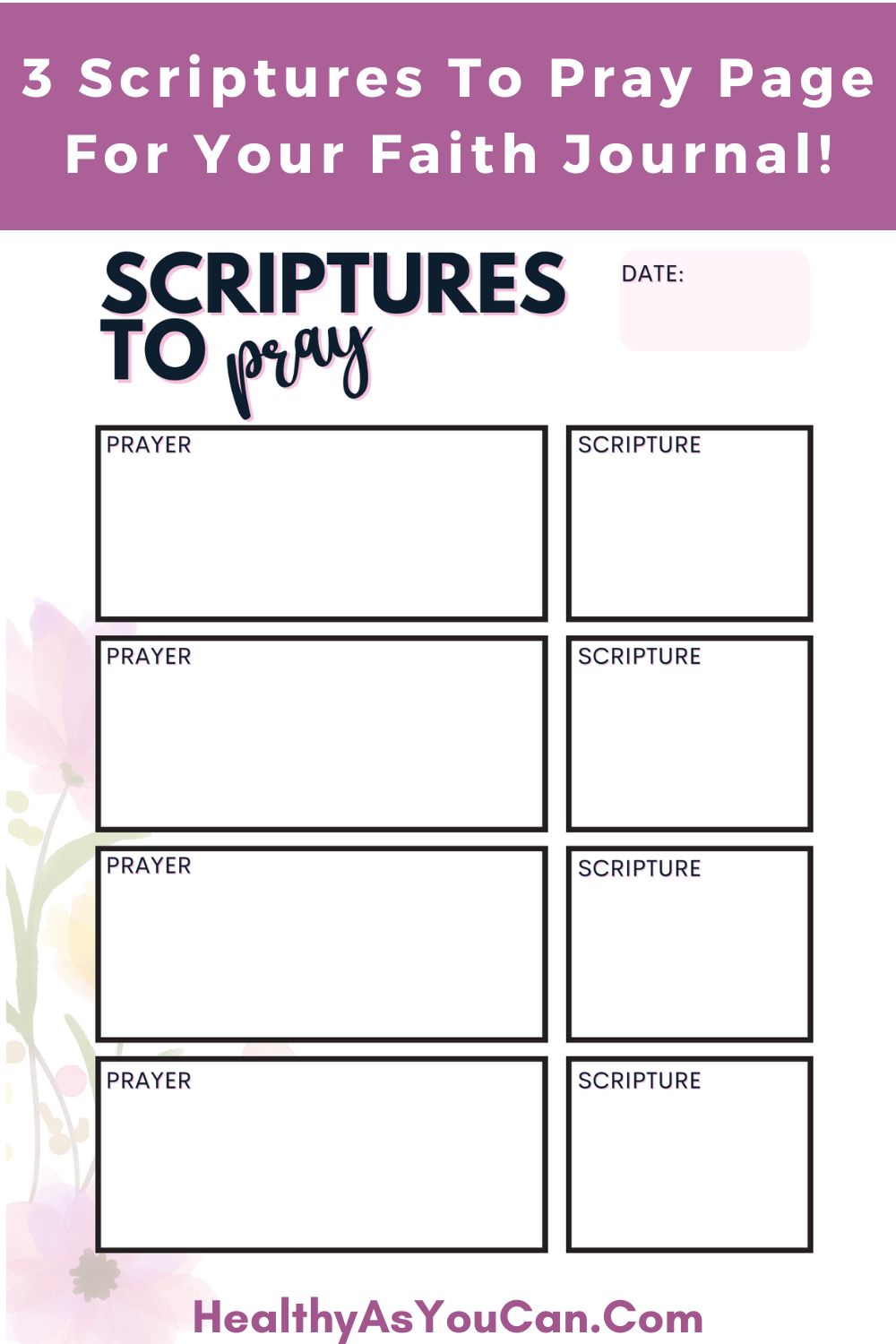Scriptures To Pray Page with purple flowers