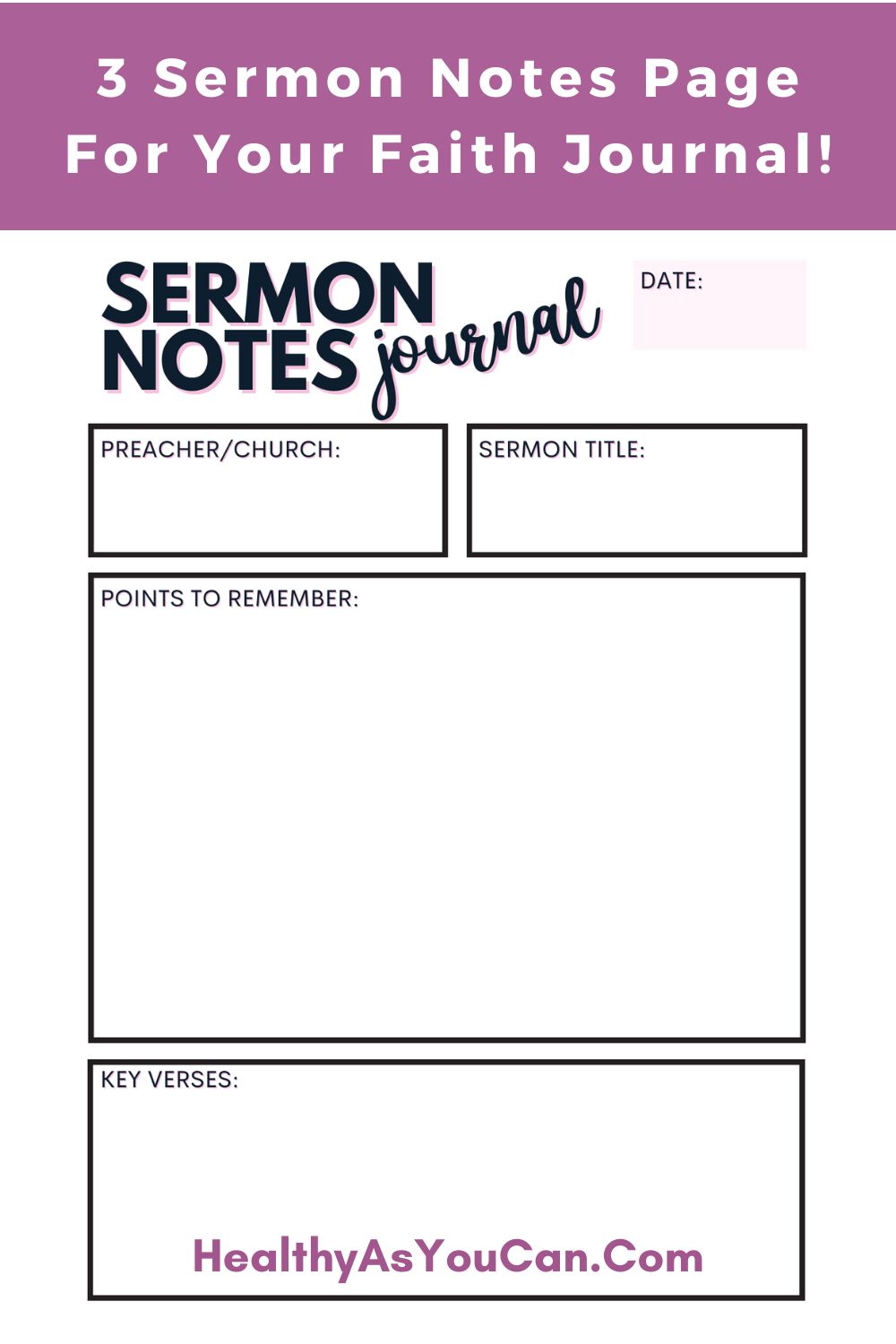 Sermon Notes Page with boxes for notes 
