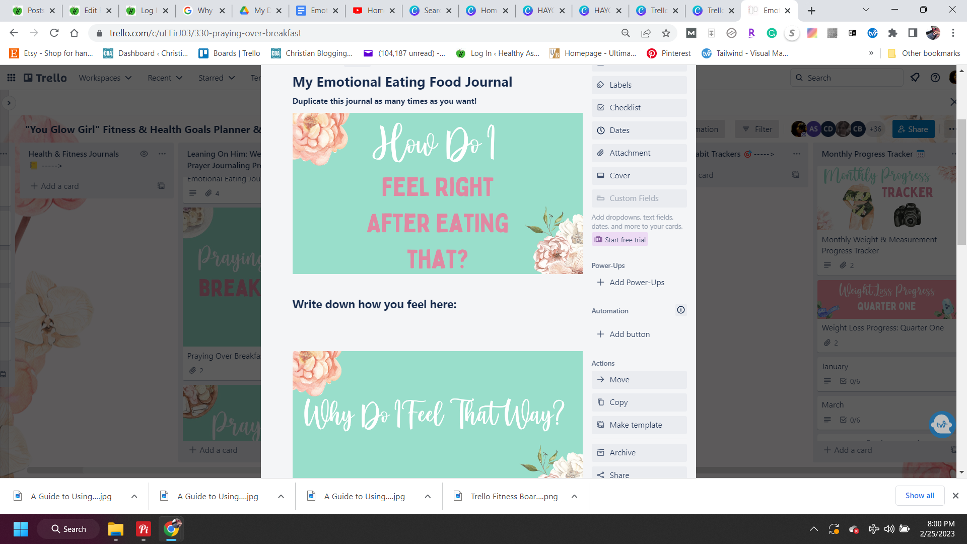 light green and pink graphic in an emotional eating journal in Trello 