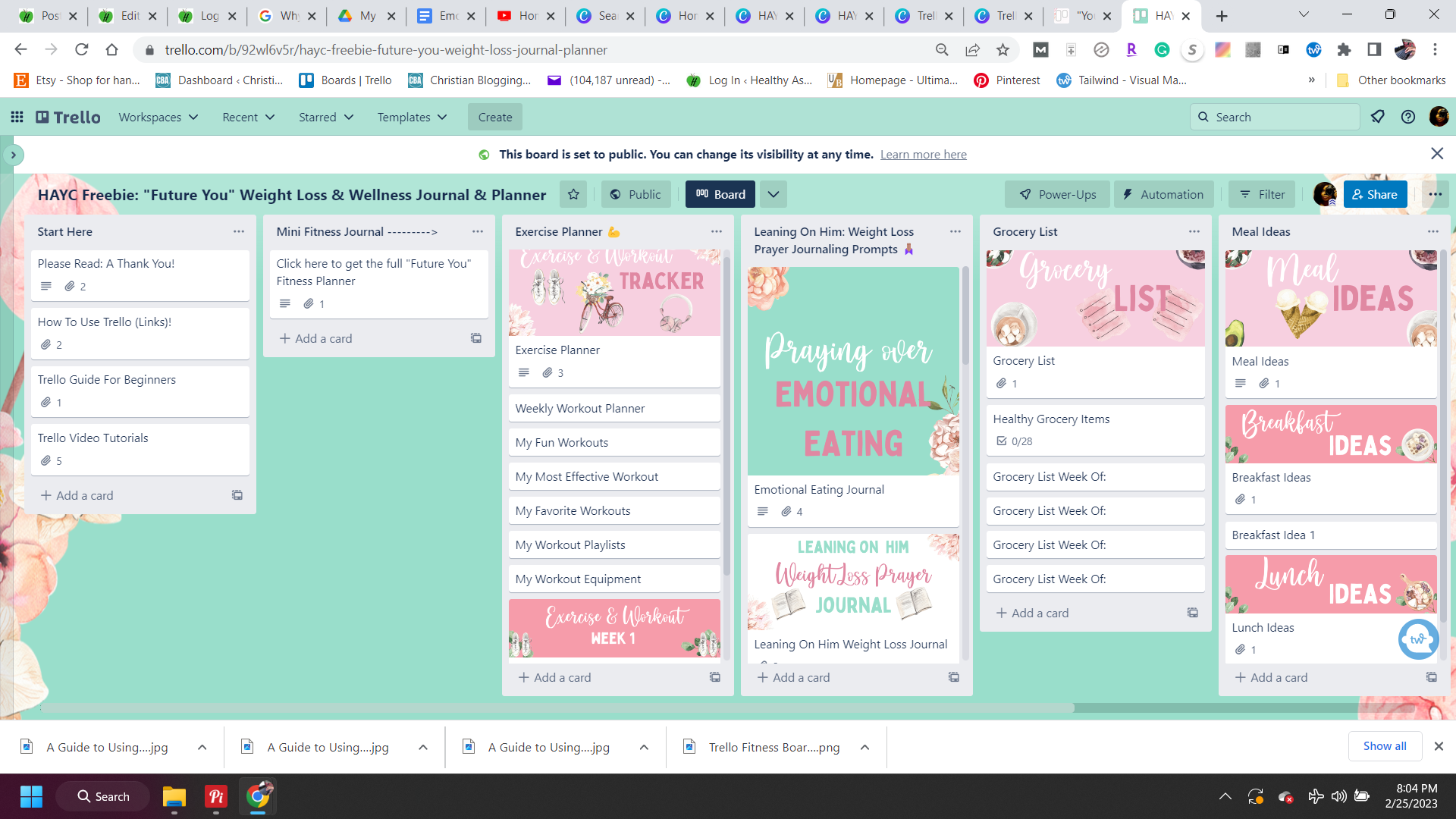 green pink and white digital journal in Trello