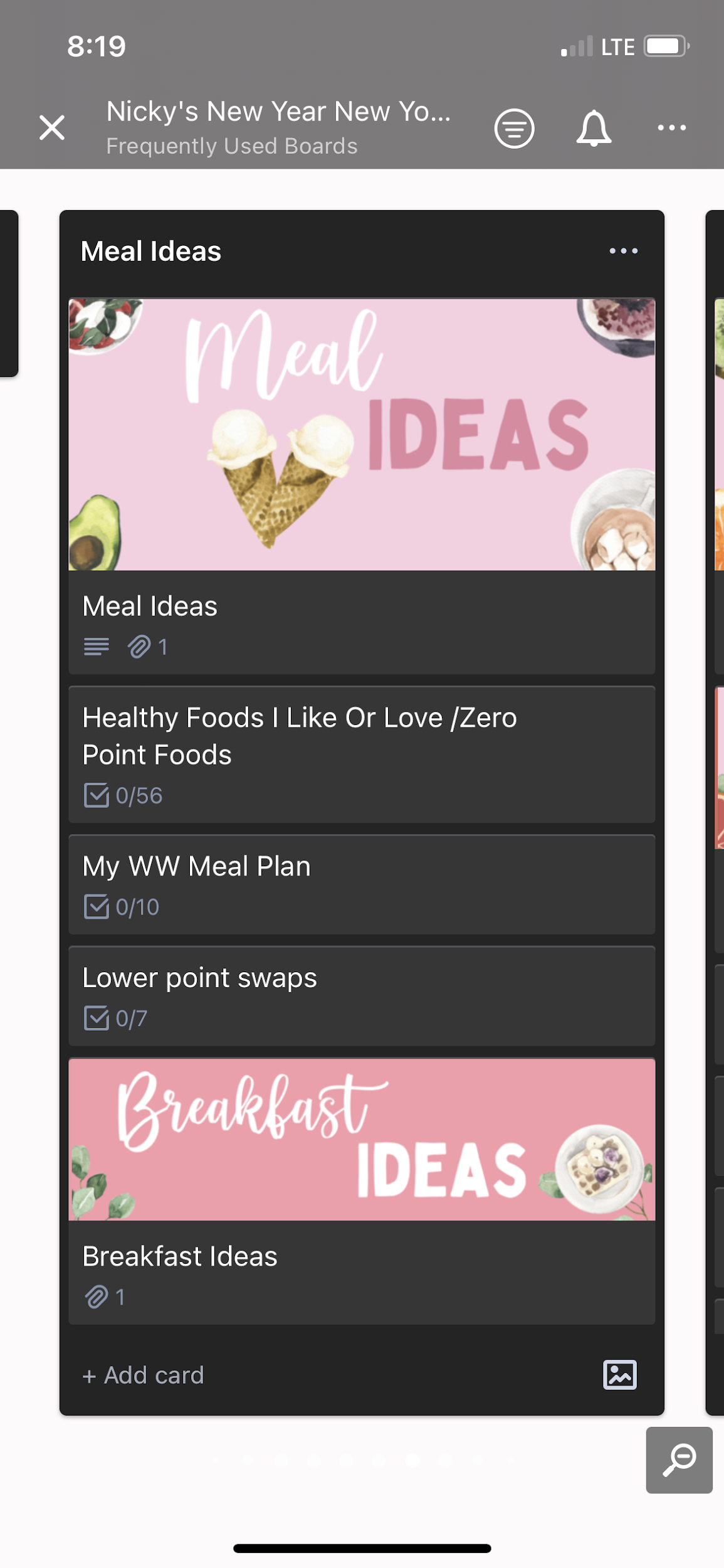 Trello meal planner template pink