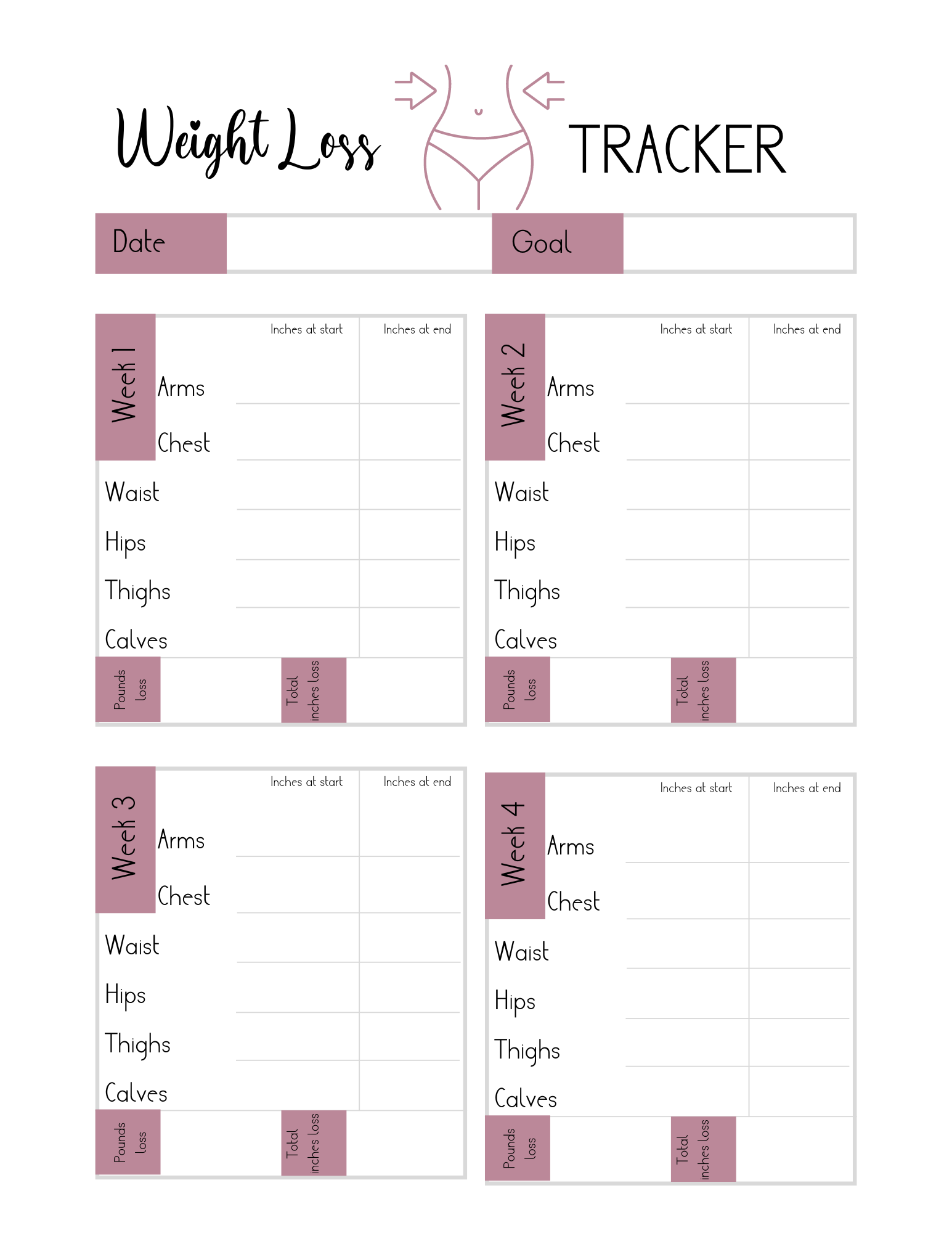purple and white weight loss tracker with torso outlined in purple 