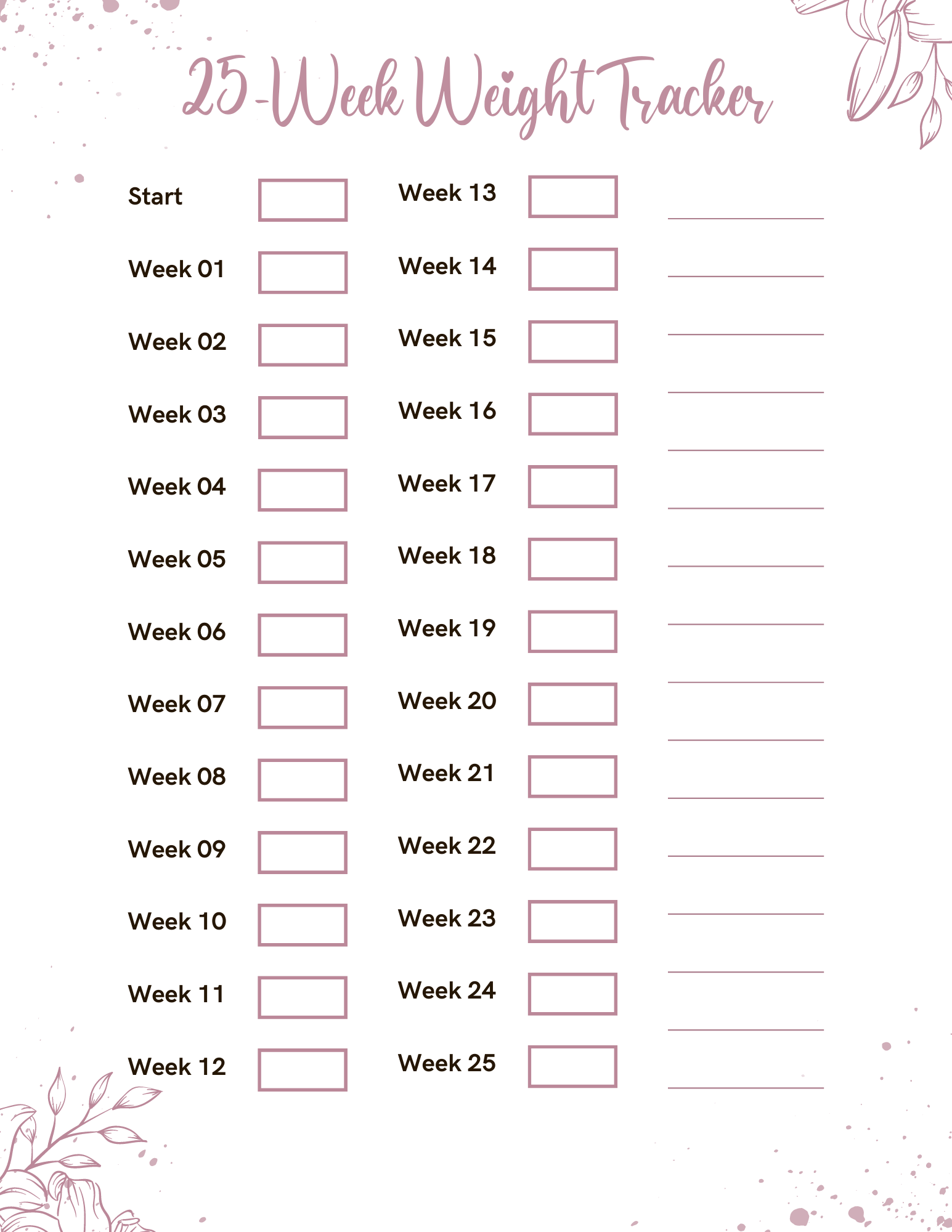 25 week weight loss tracker with purple boxes 
