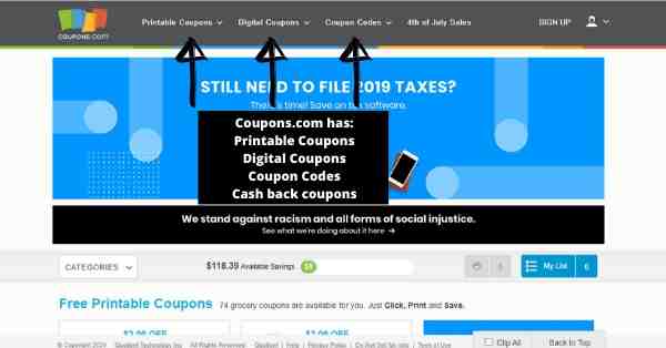screenshot of coupons.com organic groceries on budget