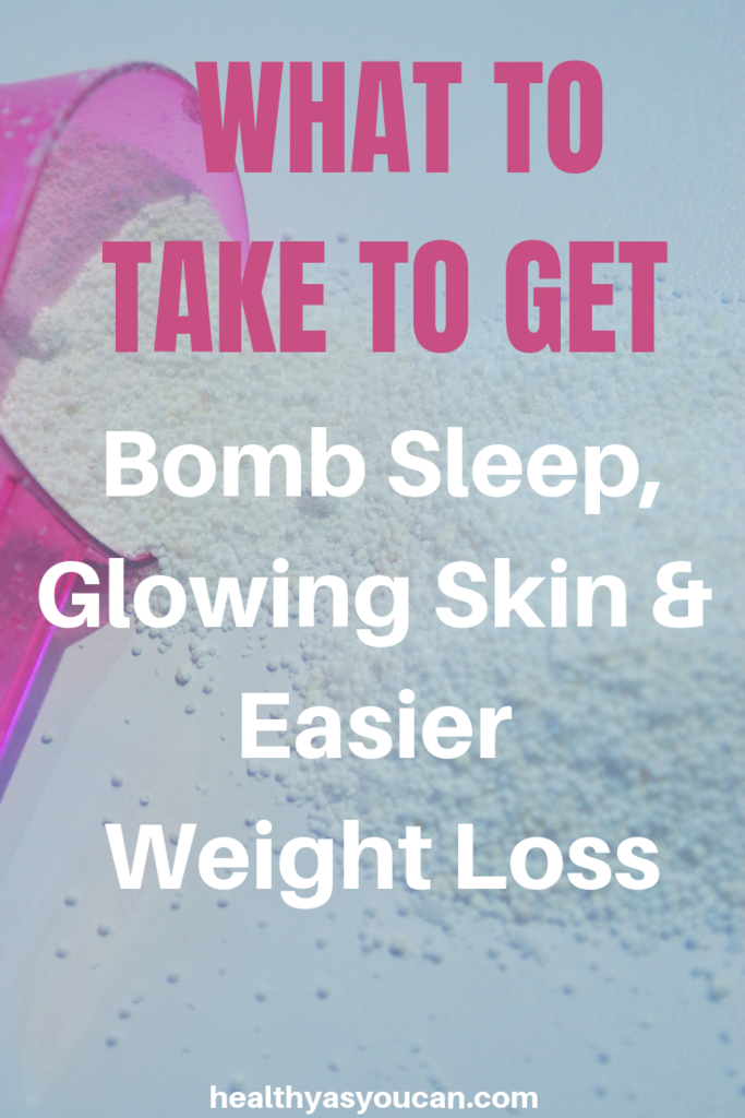 how collagen powder helps you get glowing skin and better skin in pink and white letters