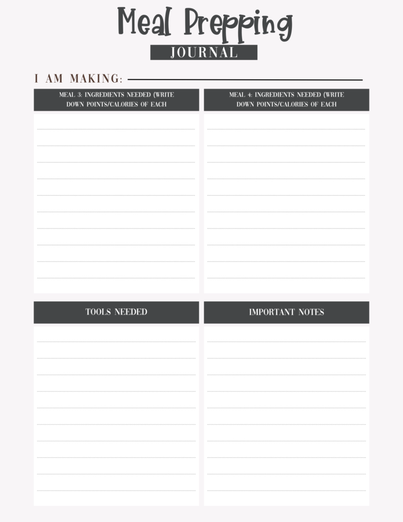 purple meal prep journal page