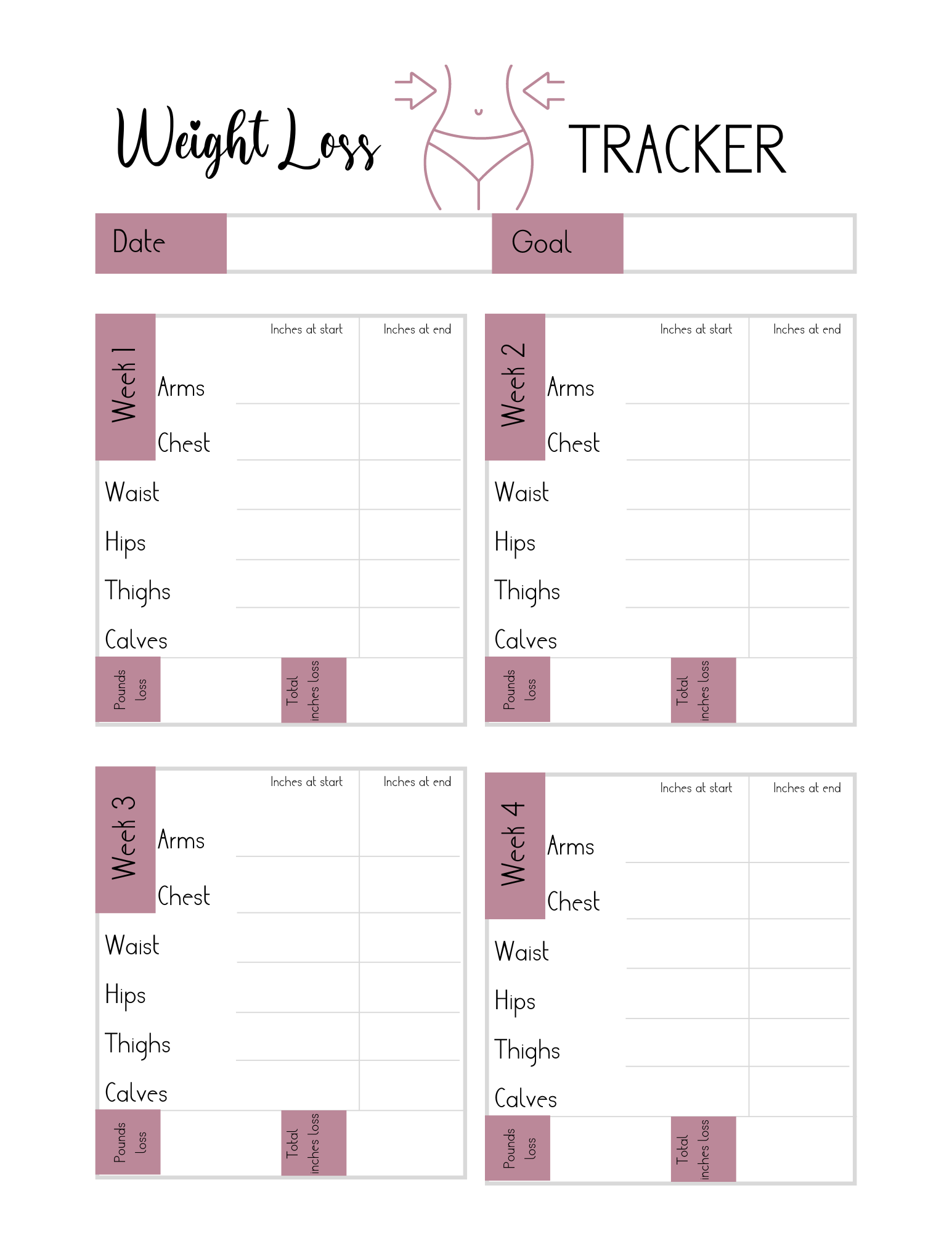 7 Super Cute Free Weight Loss Tracker Printables To Fast Track Your ...